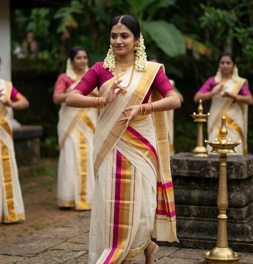 Kerala Kasavu Tissue Set Mundu